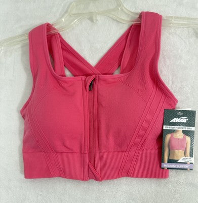 Avia Zip Front Sports Bra Small Pink Medium Support Womens NWT