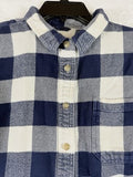 LL Bean Flannel Shirt Womens Large Blue Plaid Organic Cotton Long Sleeve Button