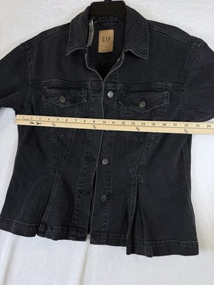 Gap Denim Jacket Women Large Petite Jean Peplum Black Wash New NWT