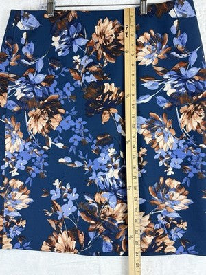 Talbots Skirt 16 Women Blue Floral Pencil Knee Length