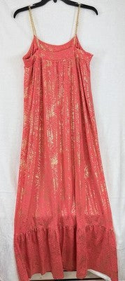Michael Kors Maxi Dress Small Pink Gold Chain Sleeveless Strappy Floral Womens