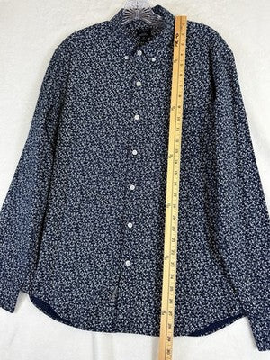 J Crew Flex Washed Shirt Medium Slim Fit Button Down Blue Floral Long Sleeve Men