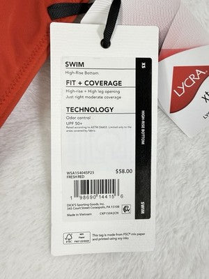 Calia Swim Bottom XS Red High Rise Wide Band Womens Tankini Swimwear New NWT