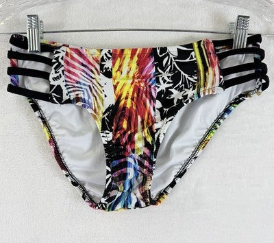 Venus Bandeau Bikini Set Small Top 4 Bottom Black Tropical Print Womens