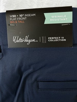 Walter Hagen Golf Shorts Mens 50 Navy Blue Flat Front 10” Men’s NWT Big Tall