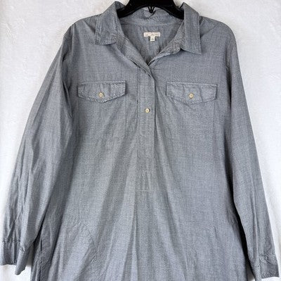 Gap Shirt Dress XL Women Gray 100% Cotton Midi Long Sleeve
