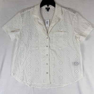 Gap XS Eyelet Poplin Pajama Shirt Top Womens Ivory Short Sleeve New NWT