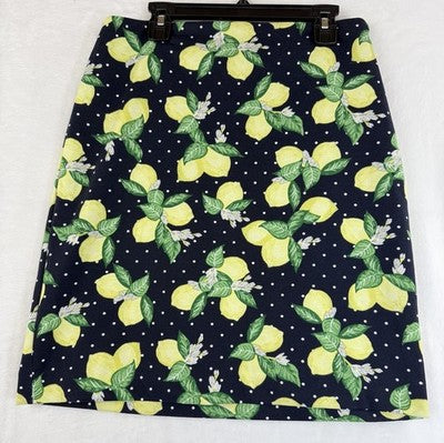 Talbots Skirt 2 Petite Short Navy Lemons Fruit Womens 2P Stretch Pencil A Line