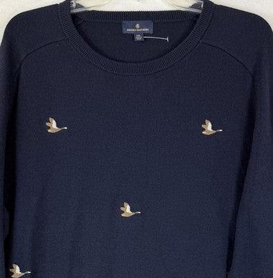 Brooks Brothers Sweater XXL Men Navy Blue Crew Neck Cotton Cashmere Ducks