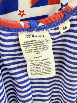 Dolfin Uglies 38 One Piece Swimsuit Red White Blue Womens USA New