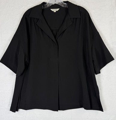 Max Studio Top 1X Black Short Sleeve Blouse Plus Size Womens