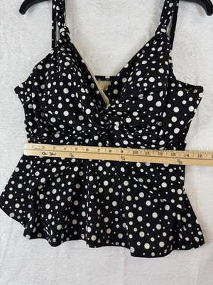 Miraclesuit Tankini Top 18W Black Polka Dots Tiered Swim Swimwear Swimsuit Women