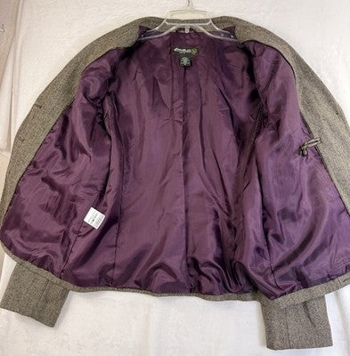 Eddie Bauer Blazer Women 16 Wool Brown Herringbone Tweed Jacket