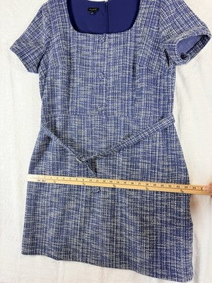 Talbots Dress 18 Blue Tweed Belt Short Sleeve Womens
