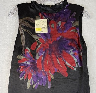 Apostrophe Dress 2 Black Satin Shift High Neck Sleeveless New NWT