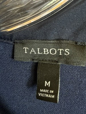 Talbots Dress Medium Shift Navy Blue Knit 3/4 Sleeve Heathered Button Womens