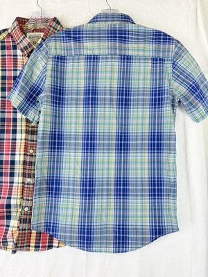 Aeropostale Shirt XS Mens Plaid Short Sleeve Button Up Lot Blue Red 100% Cotton
