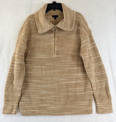 Talbots Sweater Medium Half Zip Beige Long Sleeve Top Space Dyed Womens