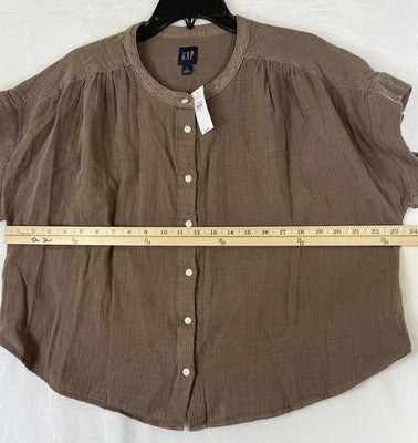 Gap Cotton Gauze Dolman Shirt Small Womens Top Brown Button Up Short Sleeve New