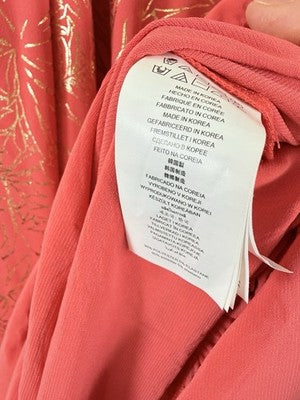 Michael Kors Maxi Dress Small Pink Gold Chain Sleeveless Strappy Floral Womens