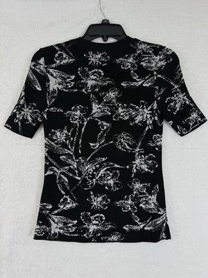 White House Black Market Sweater XS Short Sleeve Floral Gold Buttons Womens