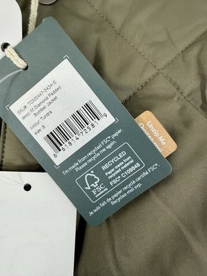 Tentree Diamond Padded Bomber Jacket Small Mens Tundra Green Primaloft NWT $209