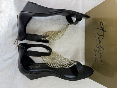 Thalia Sodi Sandals 11 Womens Wedge Black Rhinestones Ankle Strap Glam Shoes