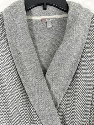 T By Talbots Medium Jacket Knit Gray Asymmetrical Zip 100% Cotton Womens