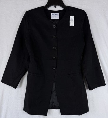 Old Navy Linen Blazer Women XS Black Collarless Button Front Suit Jacket New