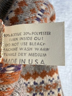Vintage Mens Sweater Medium Fair Isle Crew Neck 70s 80s Sears