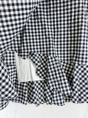 Talbots Ruffle Wrap Skirt 12 Blue Gingham Tie Front Midi 100% Cotton Womens