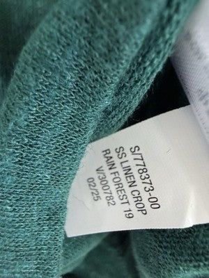 Gap Top Small Women Linen Blend V Neck Crop T Shirt Tee Green New NWT