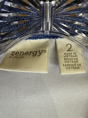 Chicos Zenergy Jacket Size 2 Blue Windbreaker Hooded Full Zip Lightweight Large