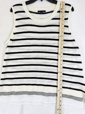 Tommy Hilfiger Womens Tops XL Sweater Sleeveless 100% Cotton Navy Blue Ivory