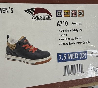 Avenger Work Boots Men’s 7.5 Swarm Black Leather Safety Toe Slip Resistant New