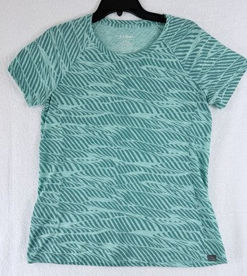 LL Bean Trail Tee Womens Small Green Print Pocket Short Sleeve Top Shirt