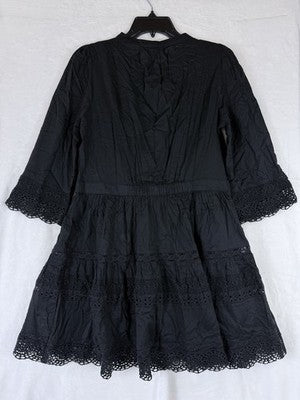 Gap Lace Trim Mini Dress Medium Petite Women Black 3/4 Sleeve Boho Whimsical New