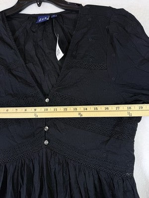 Gap Eyelet Mini Dress Large Womens Black Short Flutter Sleeve Fit & Flare New
