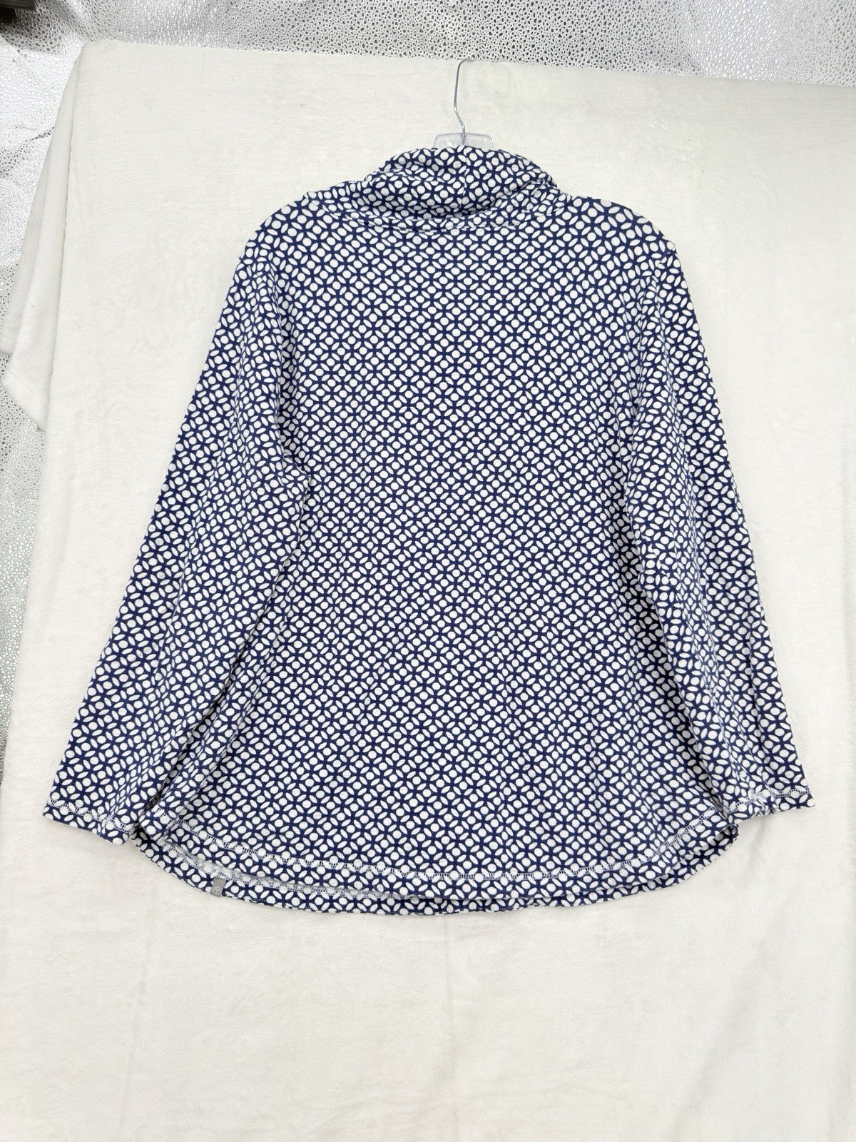 T By Talbots Top 1X Blue Print Pullover Cowl Neck Sweatshirt Womens