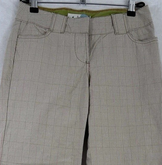 Boden Plaid Pants US 4 UK 8 Tan Straight Leg Womens