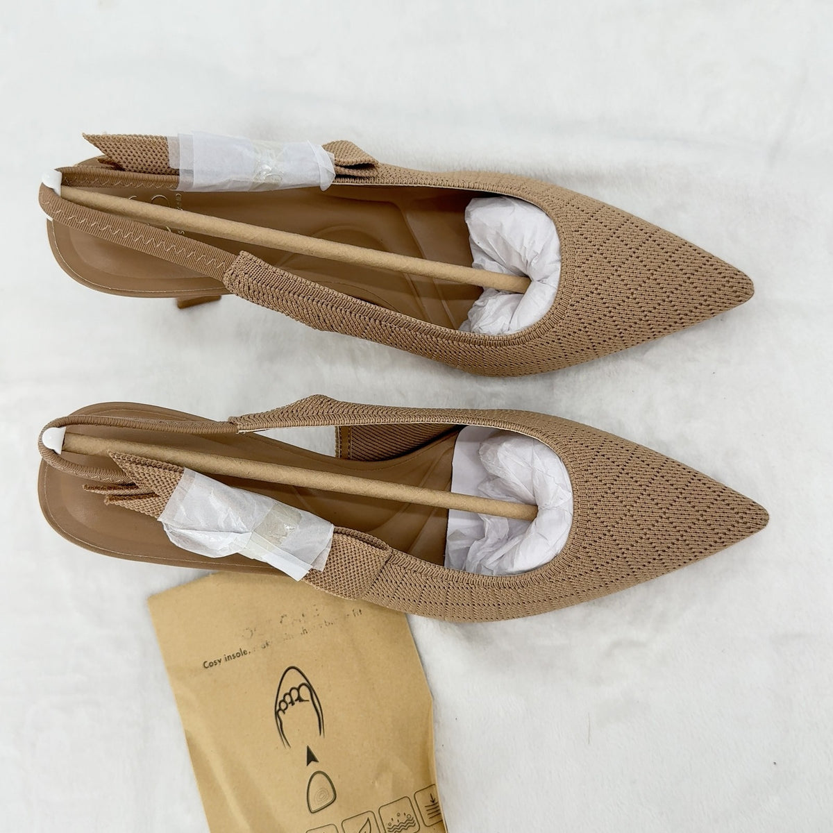 Cosy Island Heels 10 EverLush Bowknot Pointed Toe Slingback Womens Apricot New
