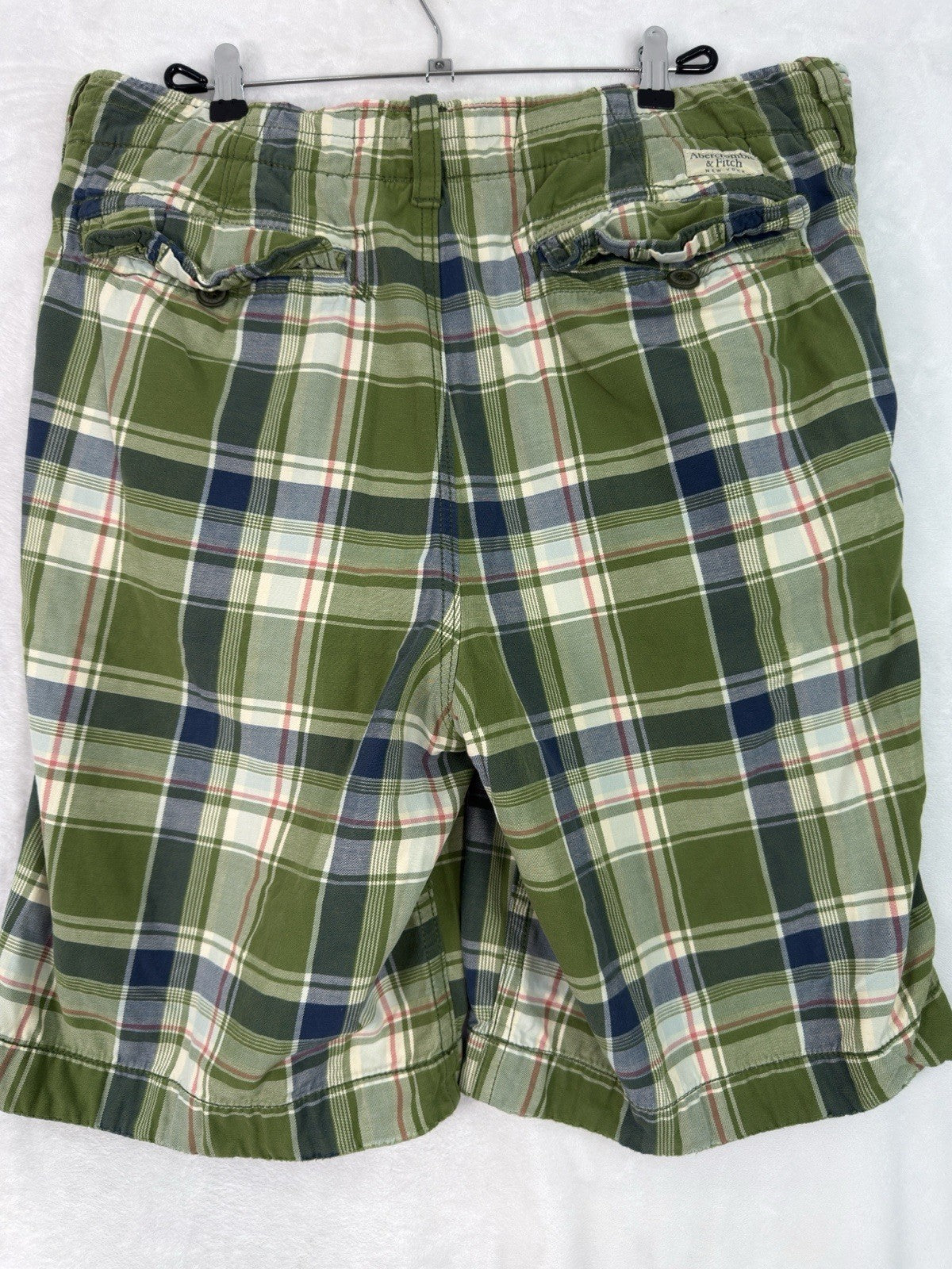 Abercrombie Fitch Shorts 36 Men’s Green Plaid Bermuda Thick Cotton 11” Inseam