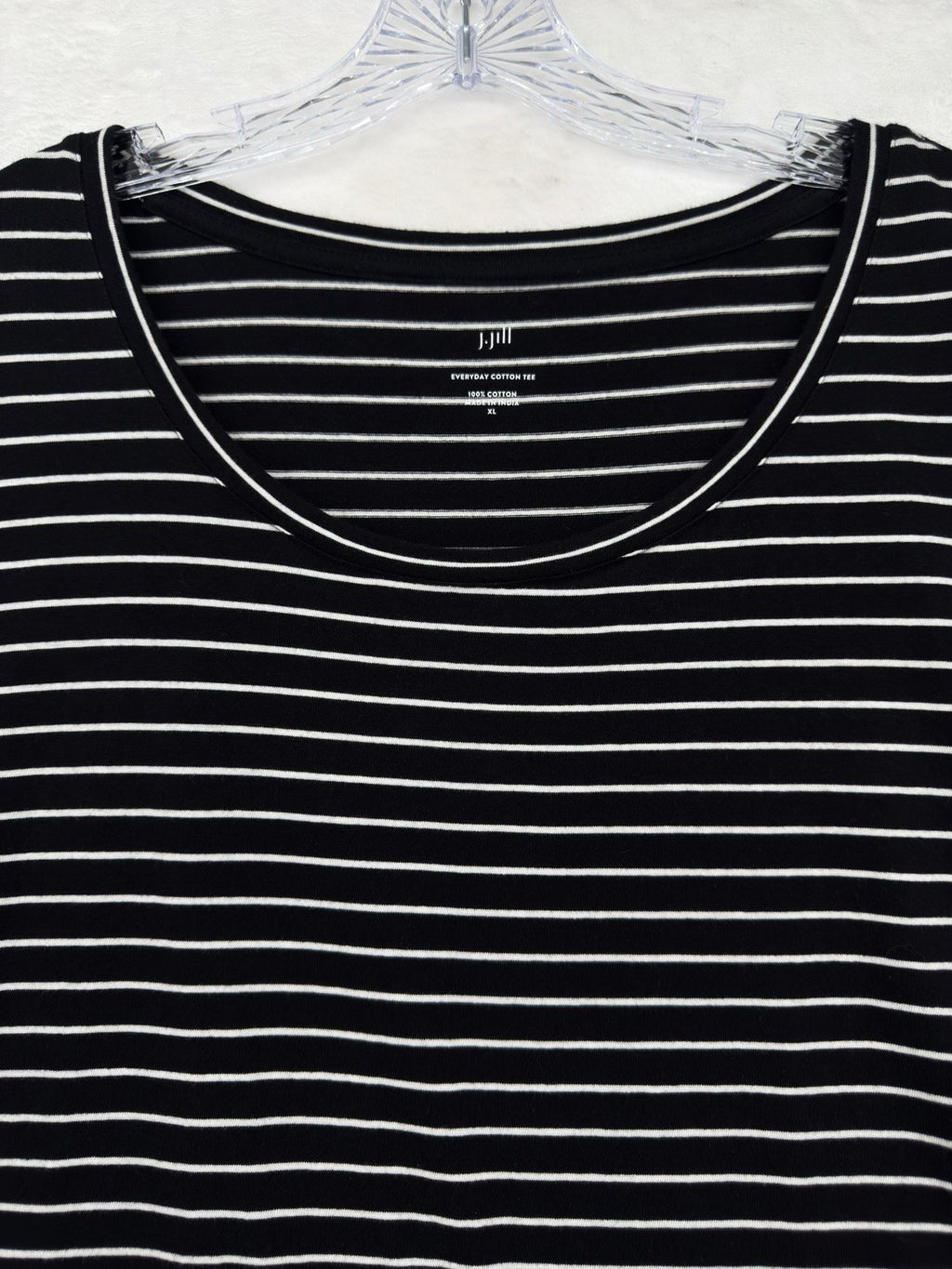 J Jill Top XL Black White Striped Everyday Cotton Tee Short Sleeve Womens