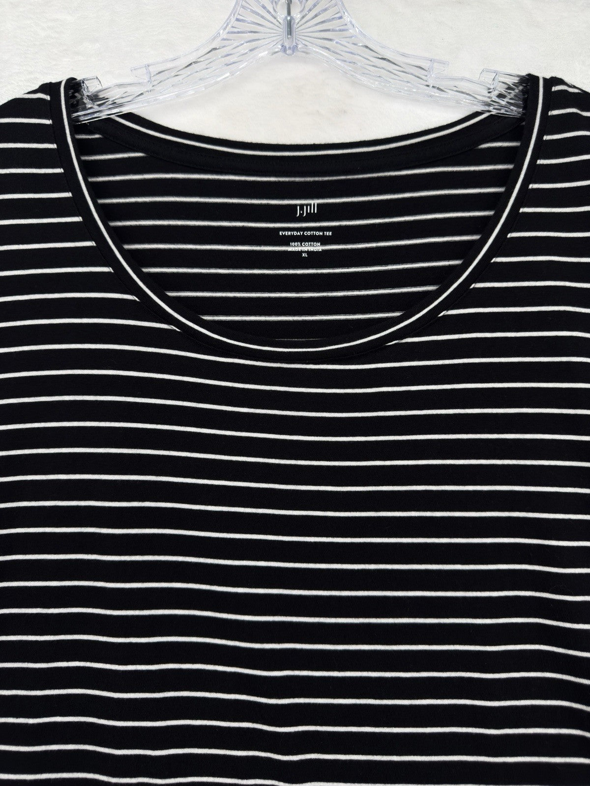 J Jill Top XL Black White Striped Everyday Cotton Tee Short Sleeve Womens