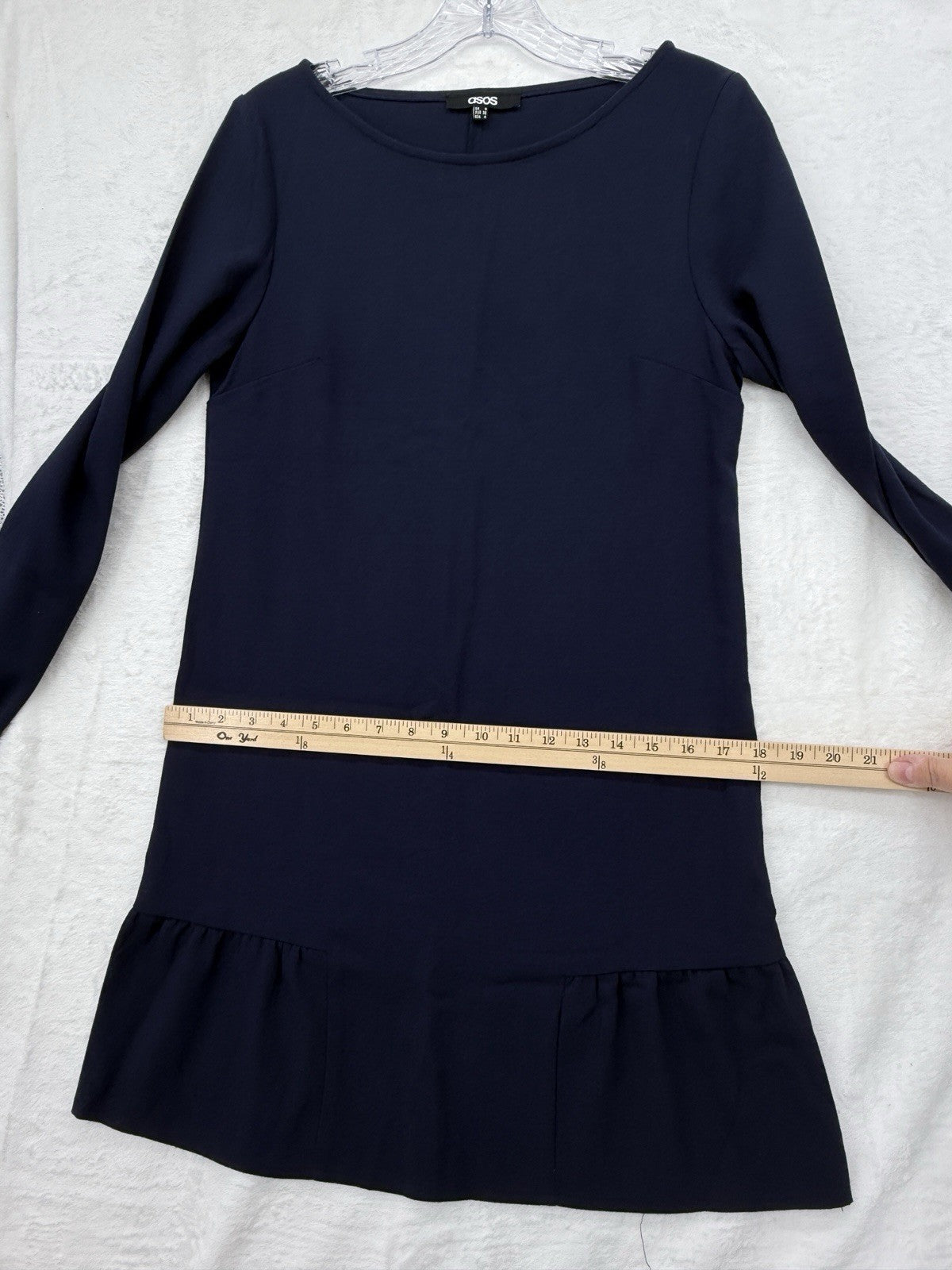 ASOS Mini Dress 4 Navy Blue Long Sleeve Shift Drop Waist Womens