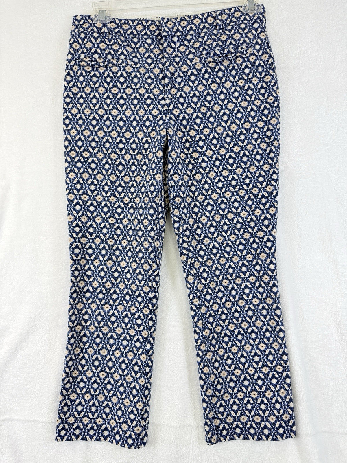 Anthropologie Essential Pants 12 Womens Blue Print Cotton Stretch