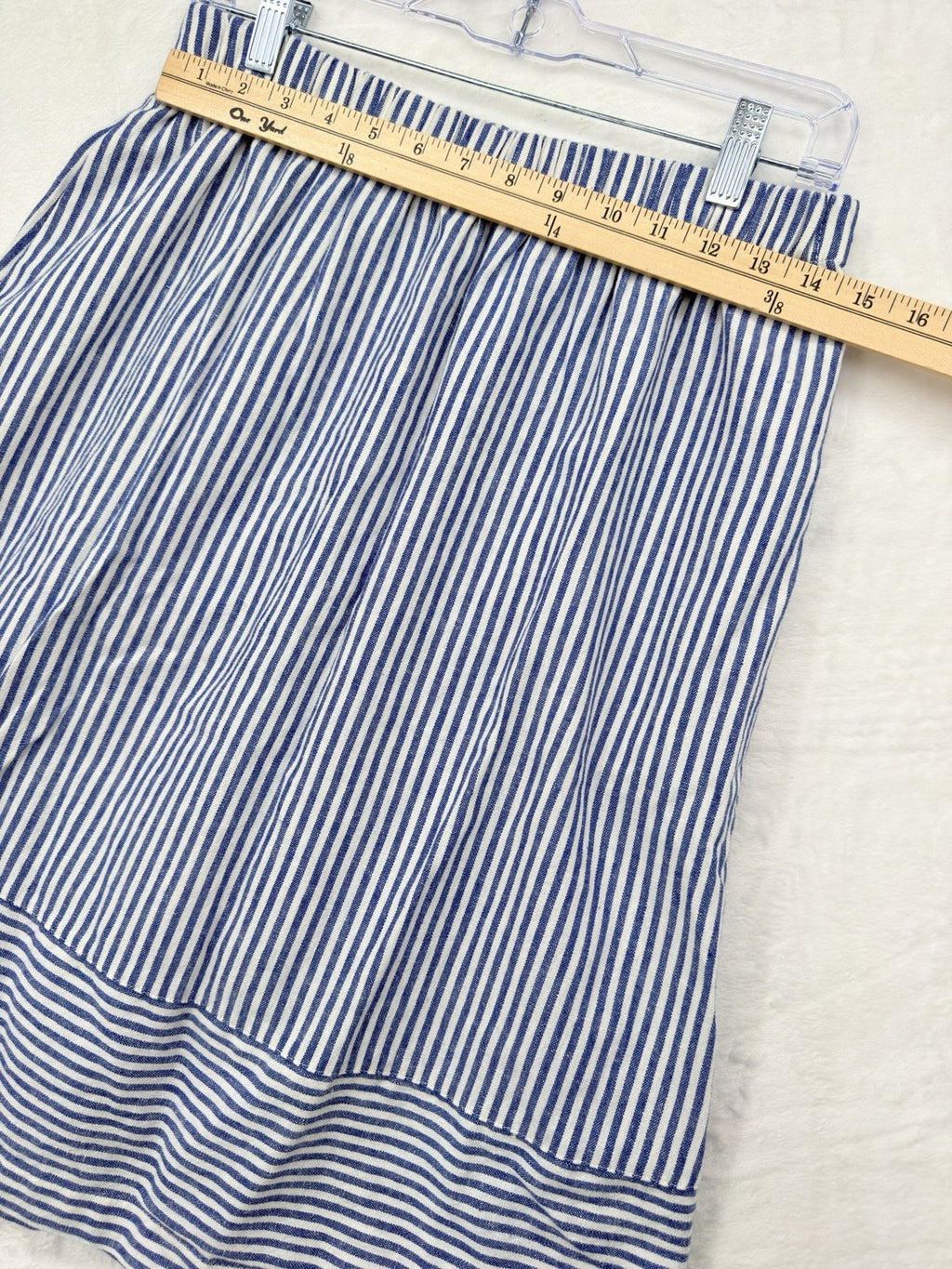 J Crew Medium Womens Midi Skirt Linen Blend Pull On Blue Striped A Line Pockets