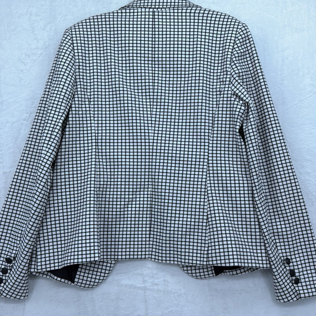 Rachel Zoe Blazer Large Womens Black White Check One Button Jacket Lined New NWT