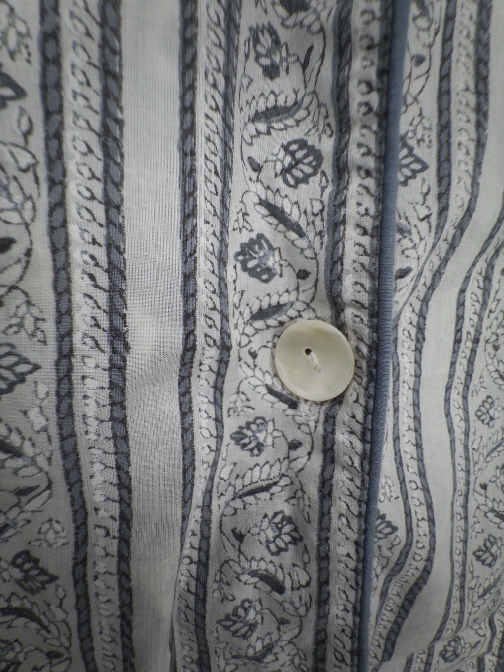 Handprint Tunic 100% Cotton Medium Women Gray Button Up Shirt Medium Boho India