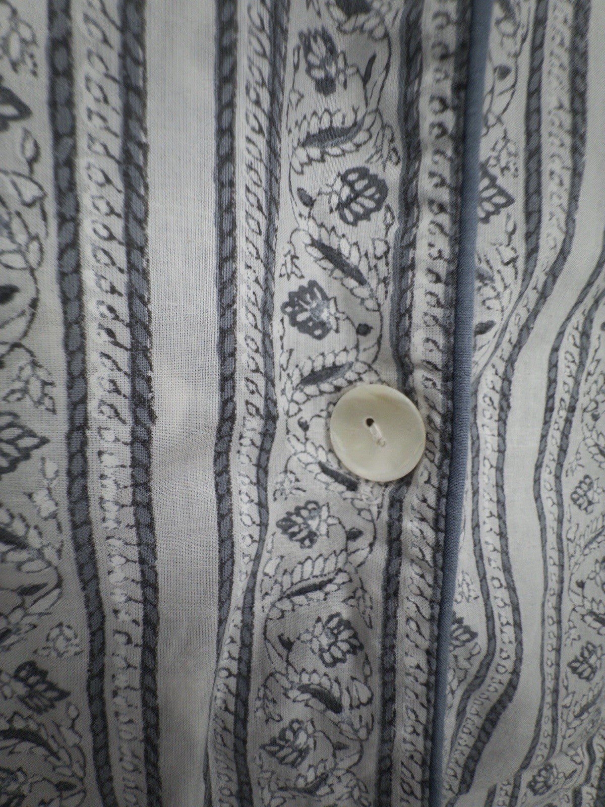 Handprint Tunic 100% Cotton Medium Women Gray Button Up Shirt Medium Boho India